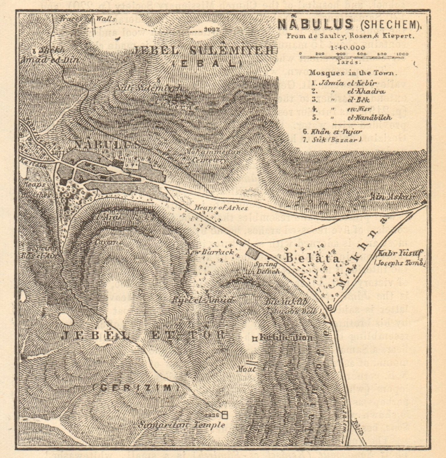 Nablus (Shechem) antique town city plan. Israel. West Bank. SMALL 1912 old map